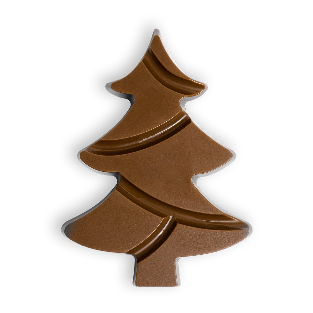 Kersttablet in kerstboomvorm van melkchocolade
