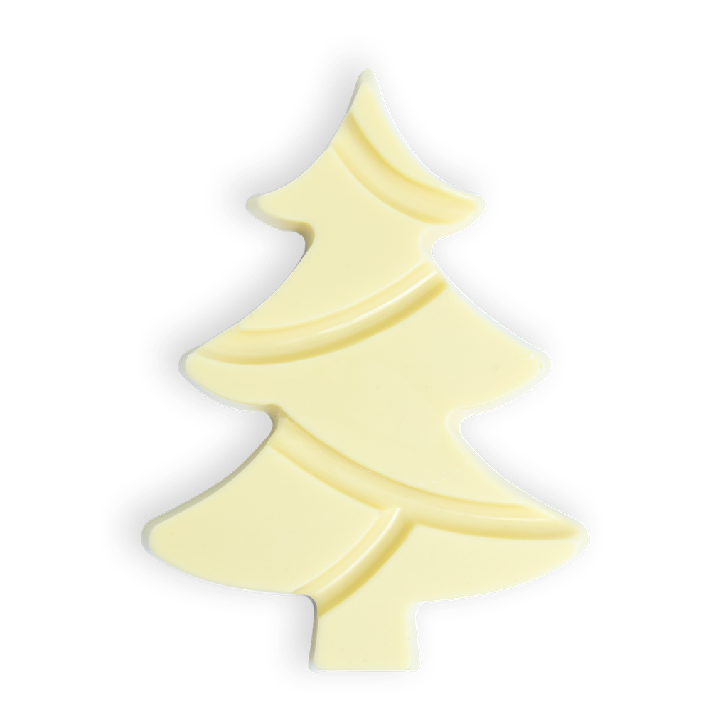 Kersttablet in kerstboomvorm van witte chocolade